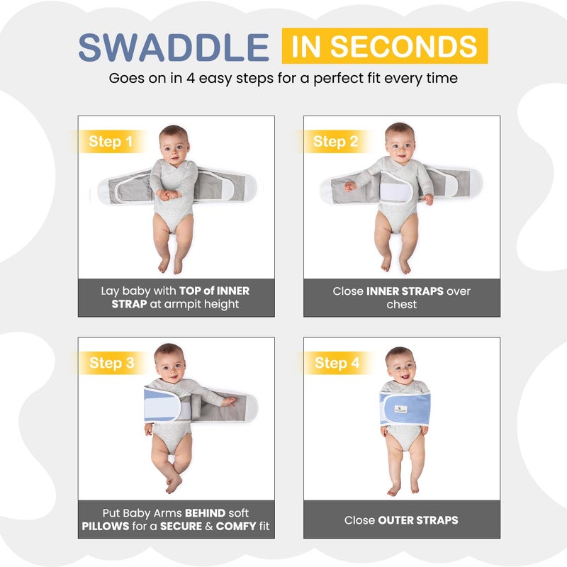 Anna & Eve® Baby Swaddle Strap for Newborns and Infants - 100% Cotton, No Overheating - The Original Arms Only - Adjustable Large Size Swaddle, Fits Chest 16" to 20.5" - Blue - Image 5